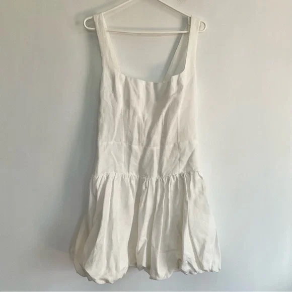 Reformation Delia Linen Dress White Bubble Skirt Square Neck Drop Waist Size 10 - Picture 2 of 12
